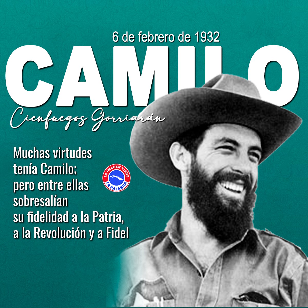 MinfarC's tweet photo. Camilo Cienfuegos sigue naciendo en cada joven, que como él, le es más fácil dejar de respirar, que dejar de ser fiel.
#CubaViveEnSuHistoria https://t.co/Qa48mND4OK