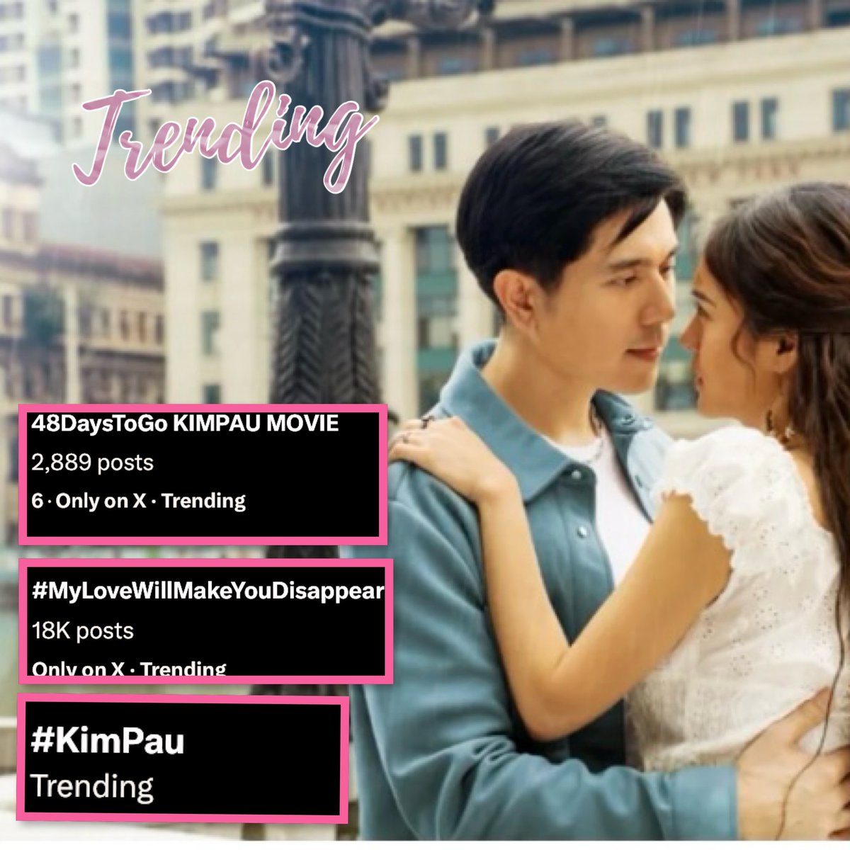 mecherrykhan's tweet photo. Trending Update:

KIM CHIU and PAULO AVELINO

48DaysToGo KIMPAU MOVIE
#MyLoveWillMakeYouDisappear 
#KimPau  #PauloAvelino #KimChiu https://t.co/Y4R8zxHWtu
