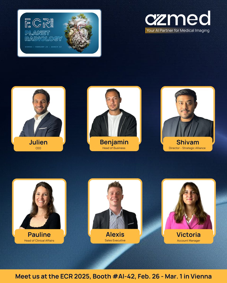 AZmed_AI's tweet image. AZmed will be at the #ECR2025 - Planet Radiology in Vienna from February 26 to March 1. 🇦🇹
If you're a medical imaging professional attending the congress, visit us at booth #AI-42 to learn how our clinically validated Rayvolve® AI Suite—trusted by over 2,500 medical centers…