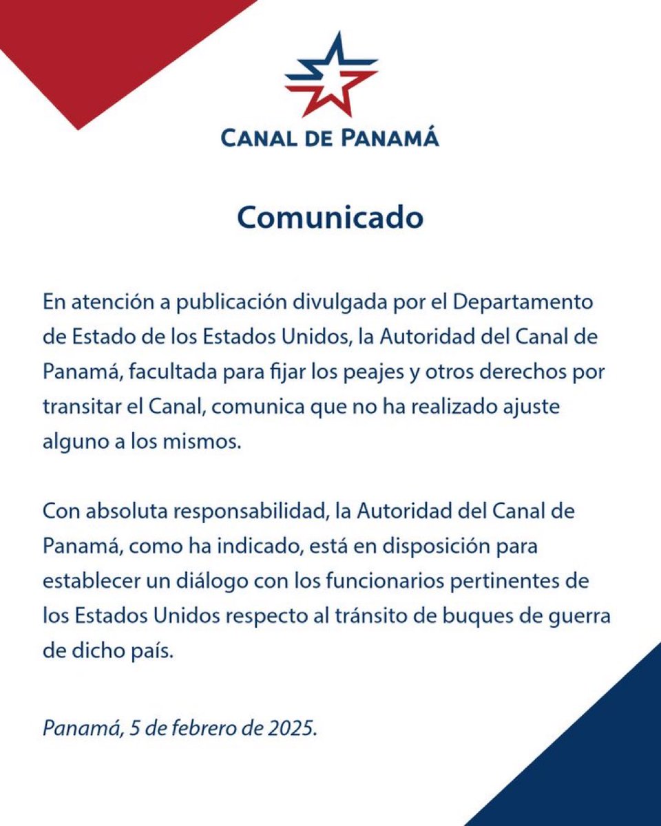 🇵🇦🇺🇸 | AHORA: El canal de Panamá desmiente haber permitido el tránsito gratuito de barcos de EEUU.