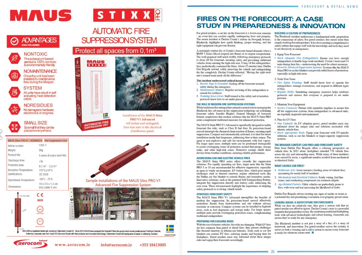 Thanks Geraldine Herbert for a very important article on Forecourt Fires in our latest magazine. Check out Aerocom Systems Maus Stixx Pro while you're at it. ipra.ie/forecourt-reta… also thanks to Dublin Fire Brigade for advice and all of their hard work in keeping us safe.