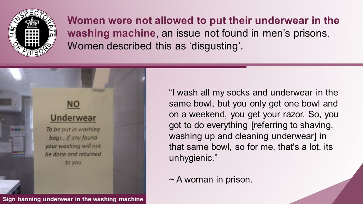 Yesterday, we published 'Time to care: what helps women cope in prison?'

One of the biggest frustrations for women was that too little attention was given to some very basic elements of  decency.

Read the thematic: hmiprisons.justiceinspectorates.gov.uk/hmipris_report…