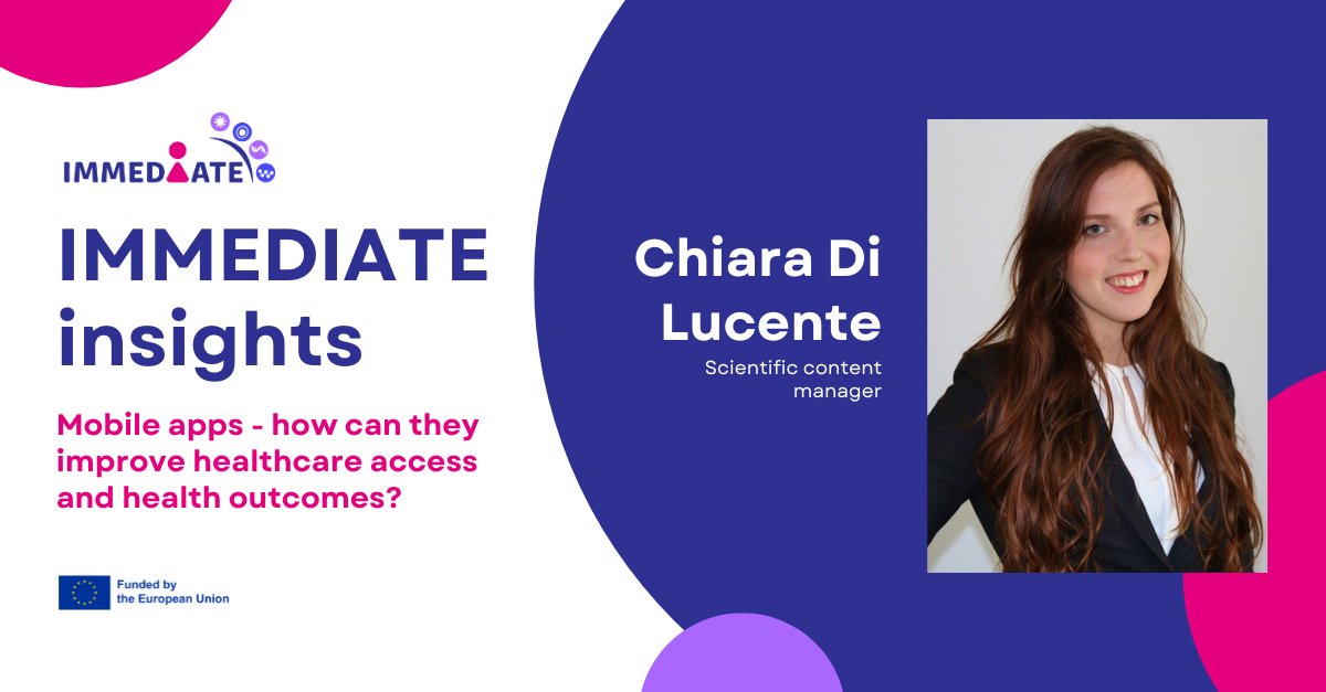 In today's IMMEDIATE insights blog post, Chiara Di Lucente writes about Mobile apps and how they can improve healthcare access and health outcomes. We are developing an app that will empower individuals to take more control of their health. Read the blog 🔗immediate-project.eu/news/mobile-ap…