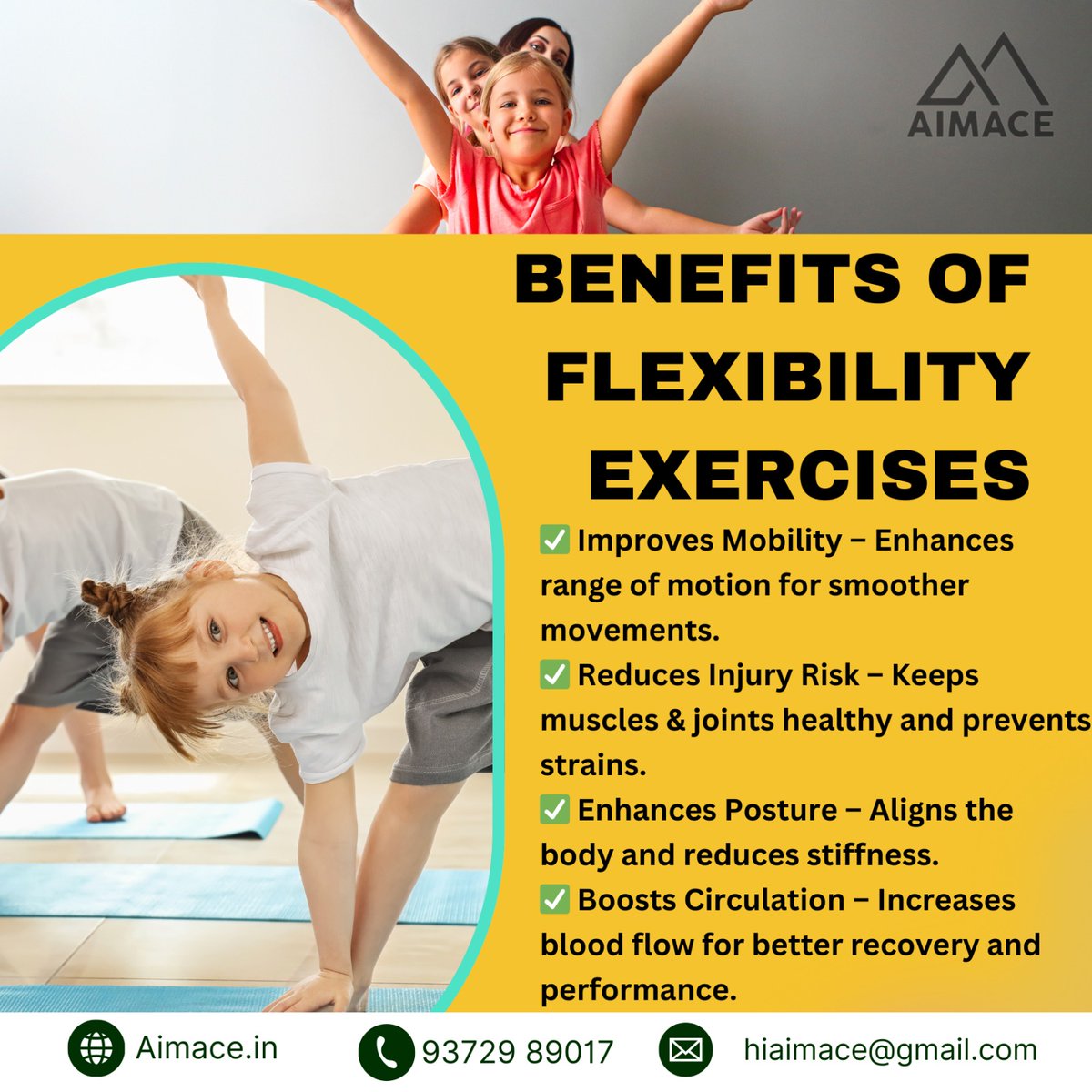 Aimace_media's tweet photo. 💪 Unlock Your Body’s Potential with Flexibility Exercises! 🧘‍♂️ 
  
✅ Improves mobility &amp; posture  
✅ Reduces injury risk  
✅ Relieves muscle tension &amp; stress  
✅ Enhances overall performance  

#FlexibilityMatters #StayFlexible #StretchDaily #MoveBetter #MobilityTraining https://t.co/0O80hqHBkf