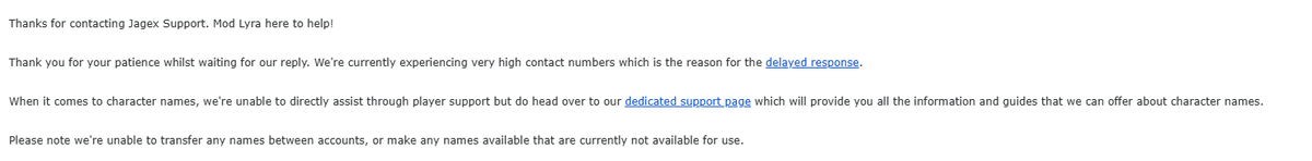 Halflunatic7's tweet photo. @elyrunescape @JagexSupport @JagexAllstar @JagexLight @JagexRamen @JagexTwisted @JagexBlossom @JagexElena Funnily enough it's Lyra who replied, but Jagex are unable to help with this unfortunately.

If this is resolved then there needs to be better service offered to everyone. https://t.co/pRa7eH4aCX