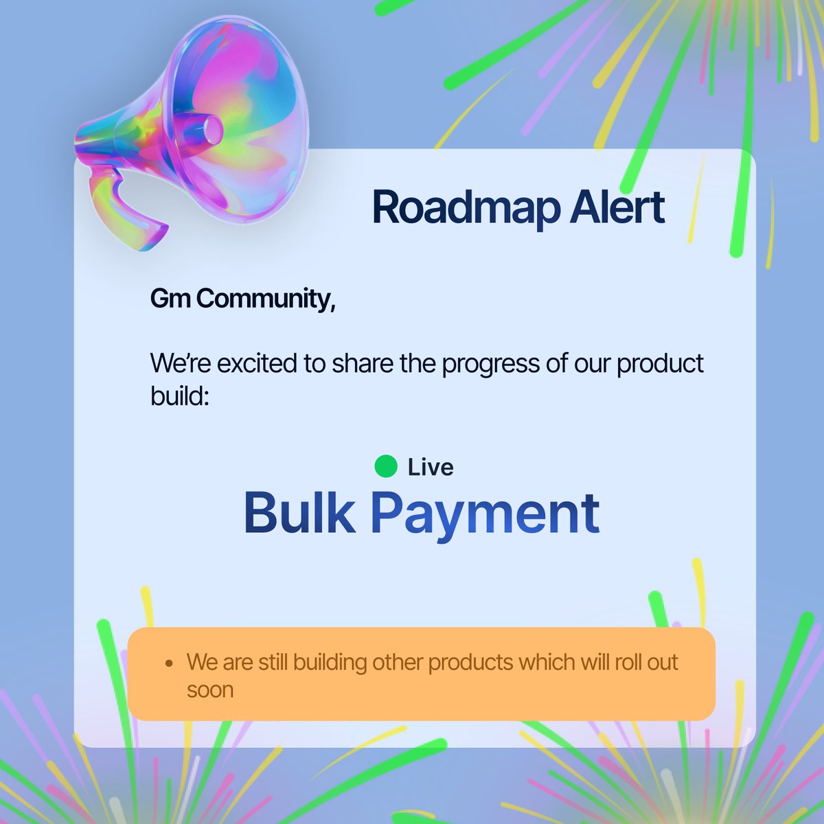 Official_Airpay's tweet photo. 🎁🎁

We’re thrilled to share the progress on our product roadmap: 

✅ Bulk Payment  

More exciting products are still in works and will be rolling out soon!

⛳ Stay tuned as we continue to build the future of payments

Visit our website now: https://t.co/OKnfg6j8cy

#AirPay #RoadmapUpdate
