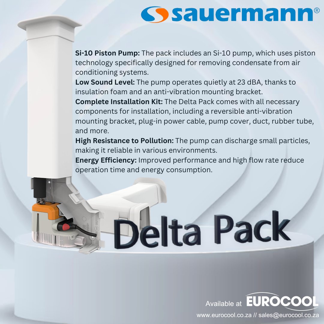 Say hello to the Sauermann Delta Pack – the ultimate condensate removal solution!
Get yours today at EUROCOOL! 🌍💨
📩 sales@eurocool.co.za | 🌐 eurocool.co.za
#Sauermann #DeltaPack #HVACSolutions #EnergyEfficient #QuietPerformance