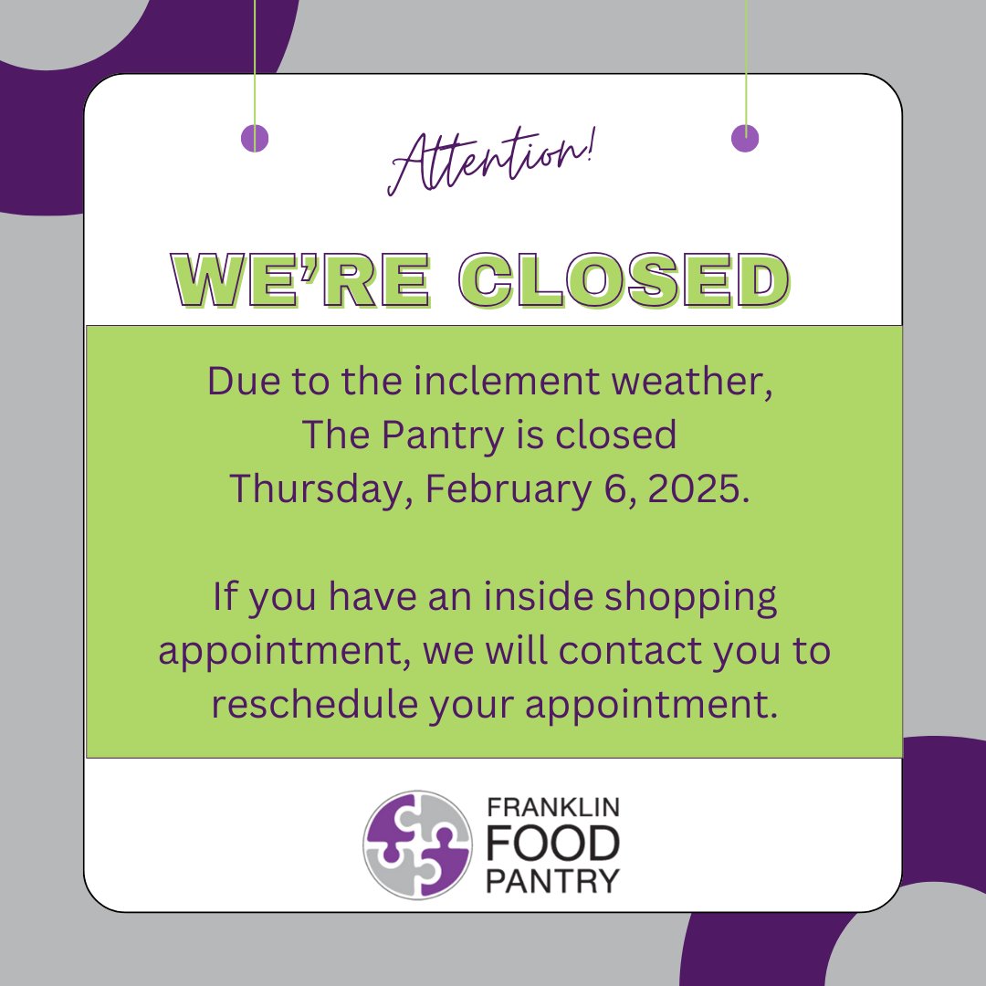 Due to inclement weather, The Pantry is closed today Thursday, 2/6/25. If you have an indoor shopping appointment, we will contact you to reschedule. If you need immediate assistance, please call 508-528-3115, leave a message, and we will return your call as soon as possible.