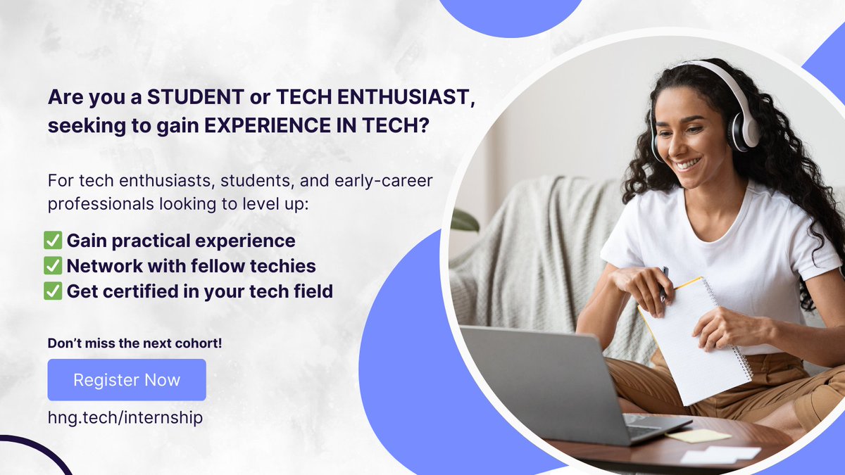 PrincessEchem's tweet image. Don’t miss out on the next cohort. Register now!

🔗 hng.tech/internship

#TechInternships #LearnToCode #HNGTech