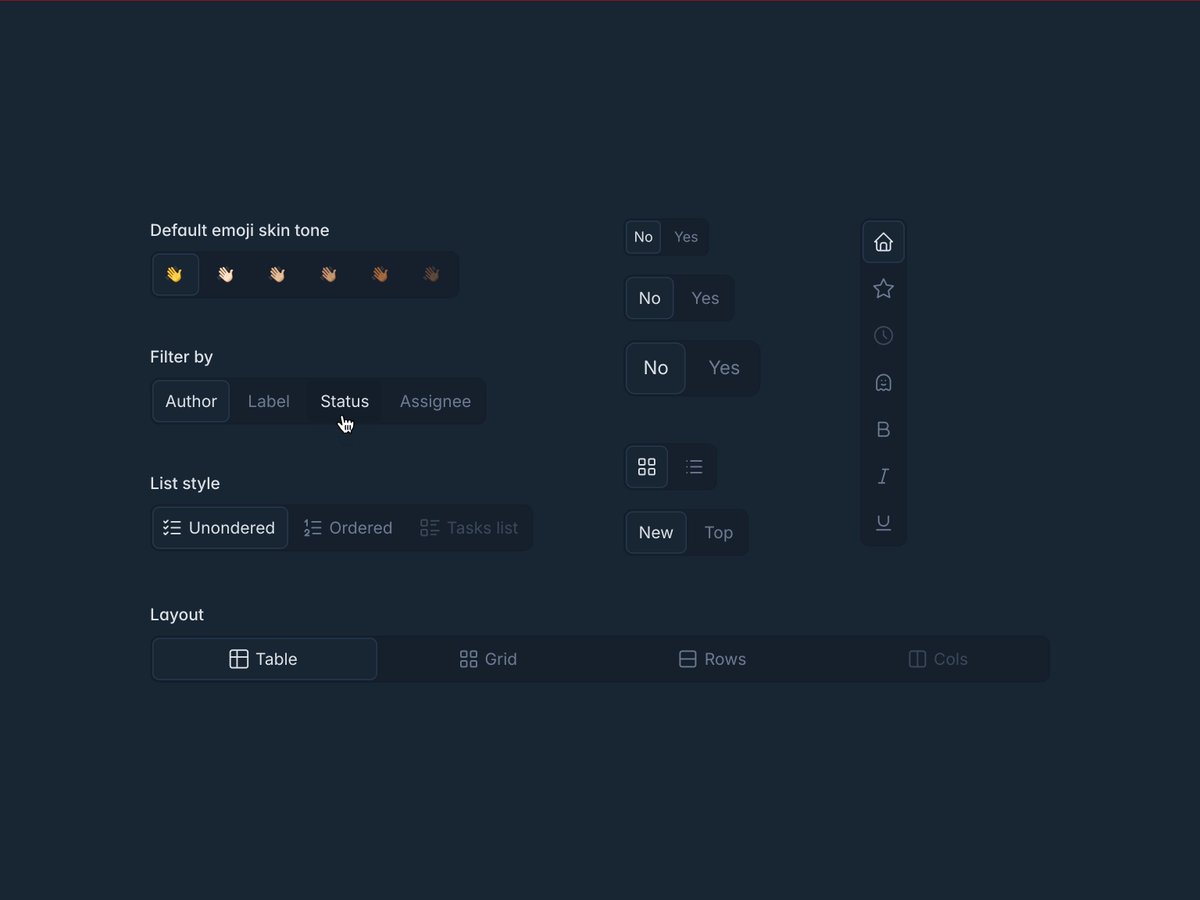 tabler_io's tweet image. Coming Soon! 🔜

Segmented Control panel is coming to Tabler UI kit

🚀 The perfect solution for enhancing user experience with effortless filtering, selection, and customization options - Perfect for your website! 🚀

👉 buff.ly/40Q3iu2 

 💬 Which of the features is…