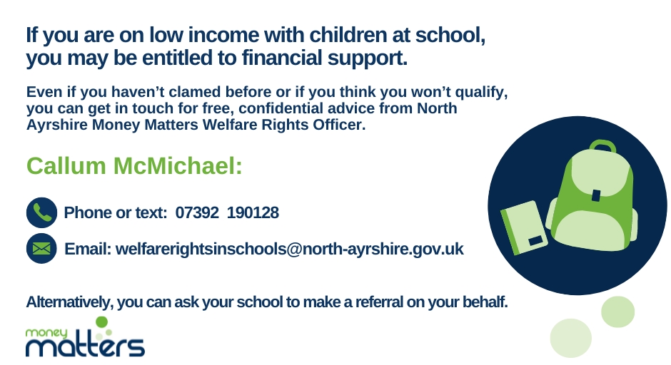 Thanks also to our dedicated Welfare Rights Officer Callum McMichael @NA_MoneyMatters for attending our S3 Parents' Evening and providing information on all the fantastic services available re financial entitlement support: