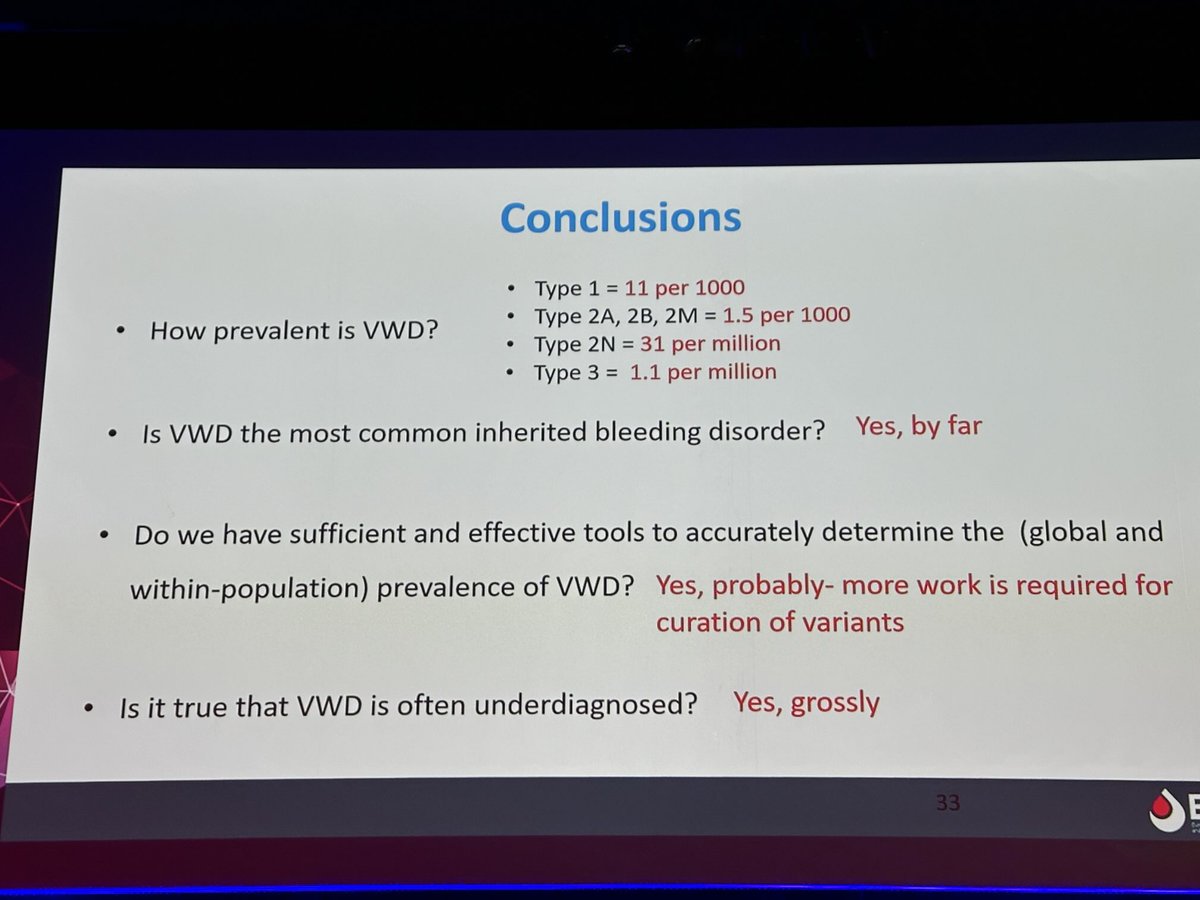 Great talk by Omid Seidizadeh at #eahad2025 on the prevalence of VWD confirming the issue of gross underdiagnosis.