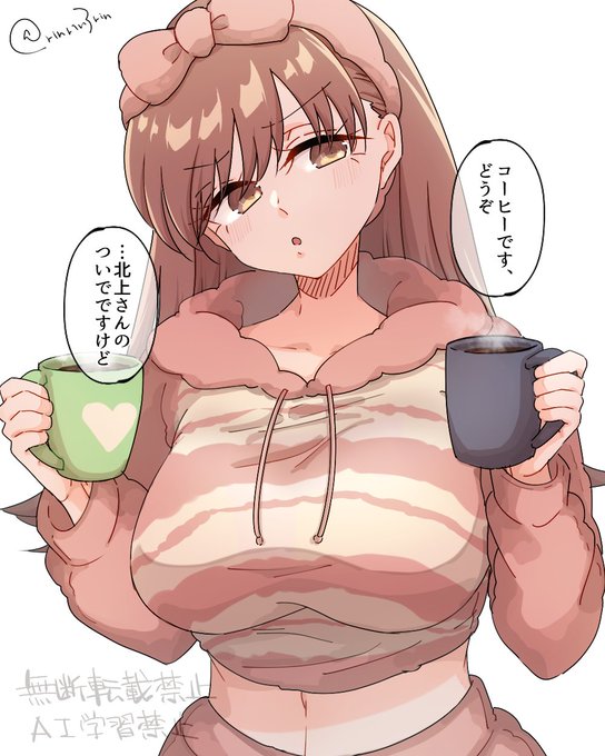 艦これらくがき。もこもこ部屋着の大井っち 