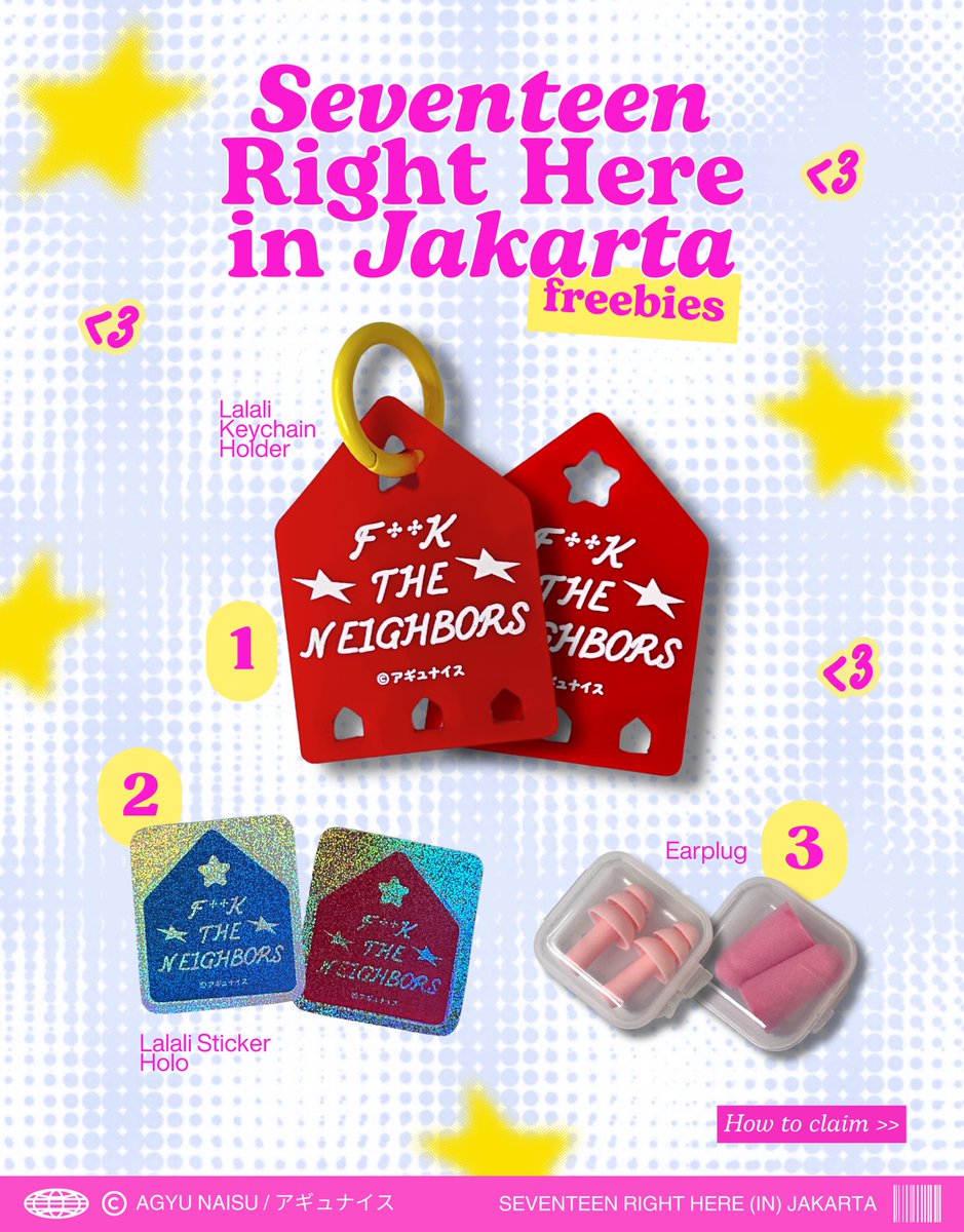 agyunaisu's tweet photo. SEVENTEEN RIGHT HERE IN JAKARTA freebies by @agyunaisu ^_−☆

🎈Lalali keychain holder 
🎈Lalali stickers holo &amp; earplugs 

꩜ time &amp; location TBA
꩜ check rules bellow
꩜ kindly tag us if you got em （╹◡╹）♡

HAVE FUN &amp; SEE YOU!!!! 🩷🩵
#SEVENTEEN_RIGHT_HERE_IN_JAKARTA https://t.co/3C3PD4Wzto