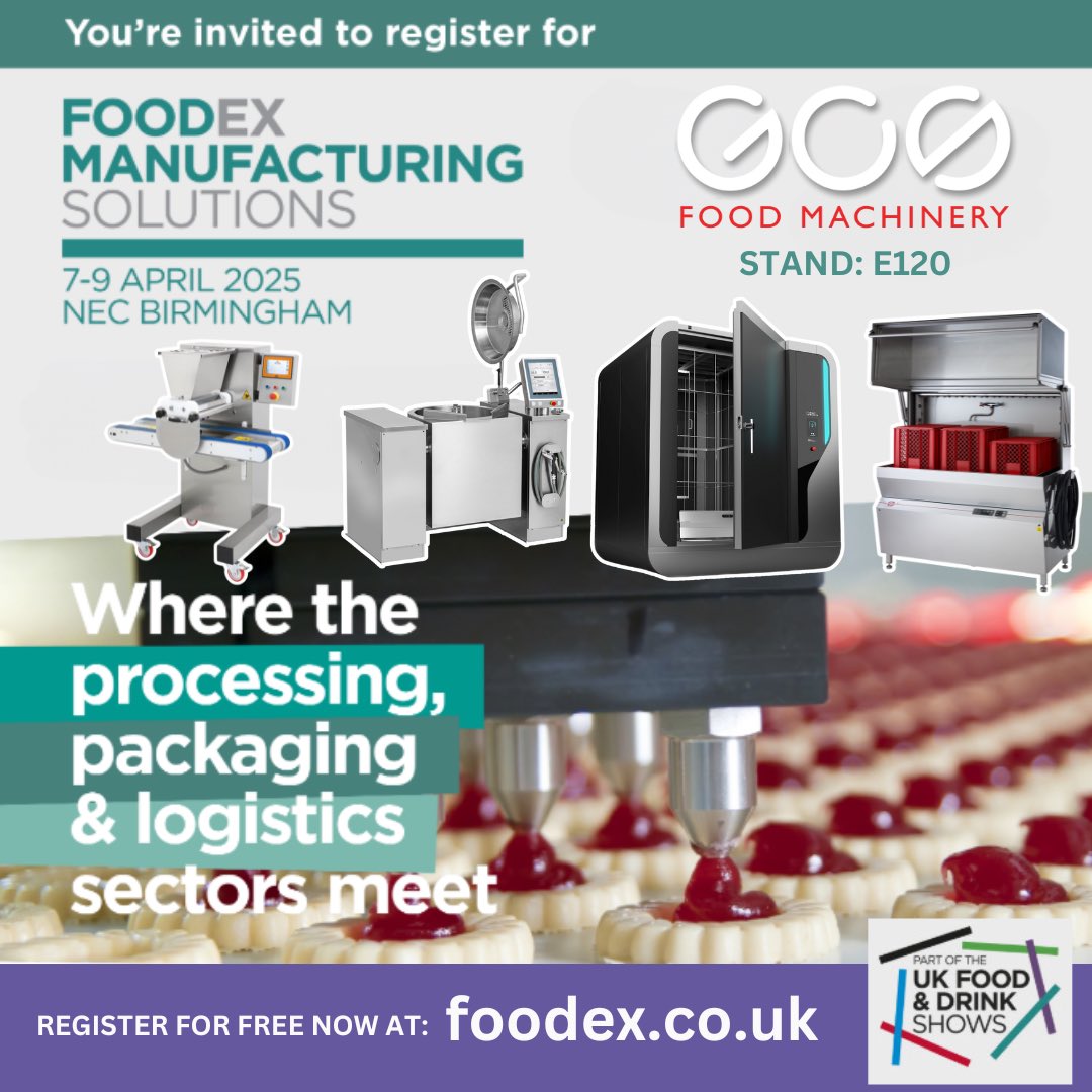 GeneralCatering's tweet photo. Join us at Foodex 2025 from April 7-9! where we will be exhibiting on Stand E120, showcasing the latest innovations in food machinery &amp; processing from our family of industry-leading brands. Register for free today https://t.co/ZSoqF9N45i 

#Foodex2025 #GCSFoodMachinery https://t.co/4oDCSHqwnw