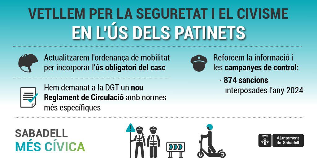 1️⃣ Prioritzem incorporar l'ús obligatori del casc

📝Demanem a la DGT normes més específiques

👩‍✈️Reforcem campanyes informatives i de control 

#Sabadell #Seguretat #VMP