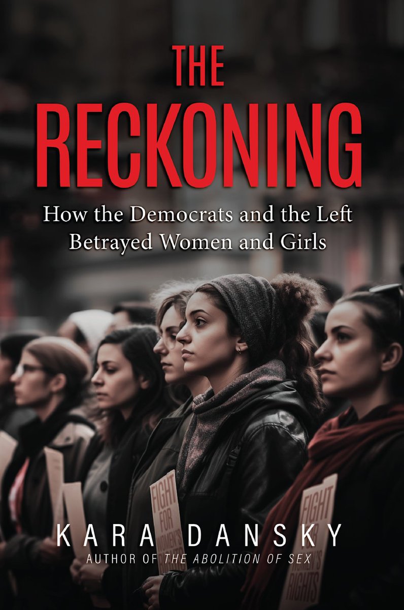 KDansky's tweet image. This is how the back cover of #TheReckoning (2023) reads:
"In The Reckoning, Kara Dansky, a radical feminist and lifelong Democrat, exposes the invasion by men into female-only spaces, the harming of children, and the silencing, punishment, cancellation and even violence…