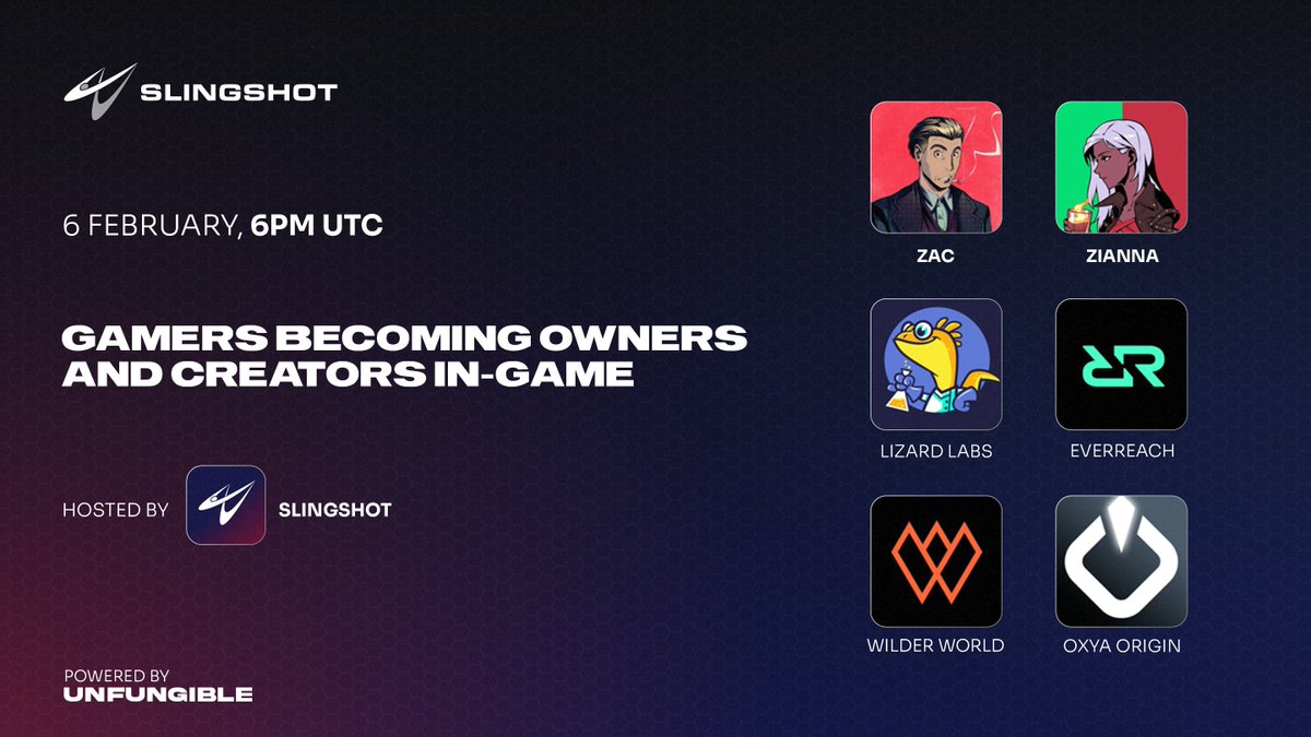 SlingshotDAO's tweet photo. Slingshot's Next X Spaces Happens TODAY! 🎙️

Here's what we'll discuss today: Gamers Becoming Owners & Creators In-Game.

Join us for a deep dive into how gaming is evolving beyond just playing—where players become stakeholders, creators, and co-owners of virtual worlds.

🗓️ When: Today!
⏰ Time: 6:00 PM UTC
📍 Where: https://t.co/5GjOipNrKx

👥 Speakers:
@Zac_Meta, @byzianna_, @OxyaOrigin, @WilderWorld, @LizLabsio, @EverreachLabs

The conversation starts in just a few hours—don’t miss it!