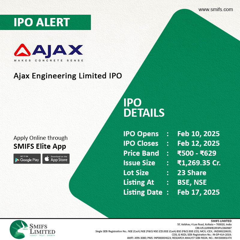 SmifsLimited's tweet image. 🚨IPO ALERT!
Ajax Engineering Limited
Date: February 10, 2025 to February 12, 2025

#AjaxEngineering #ipo #investmentopportunities