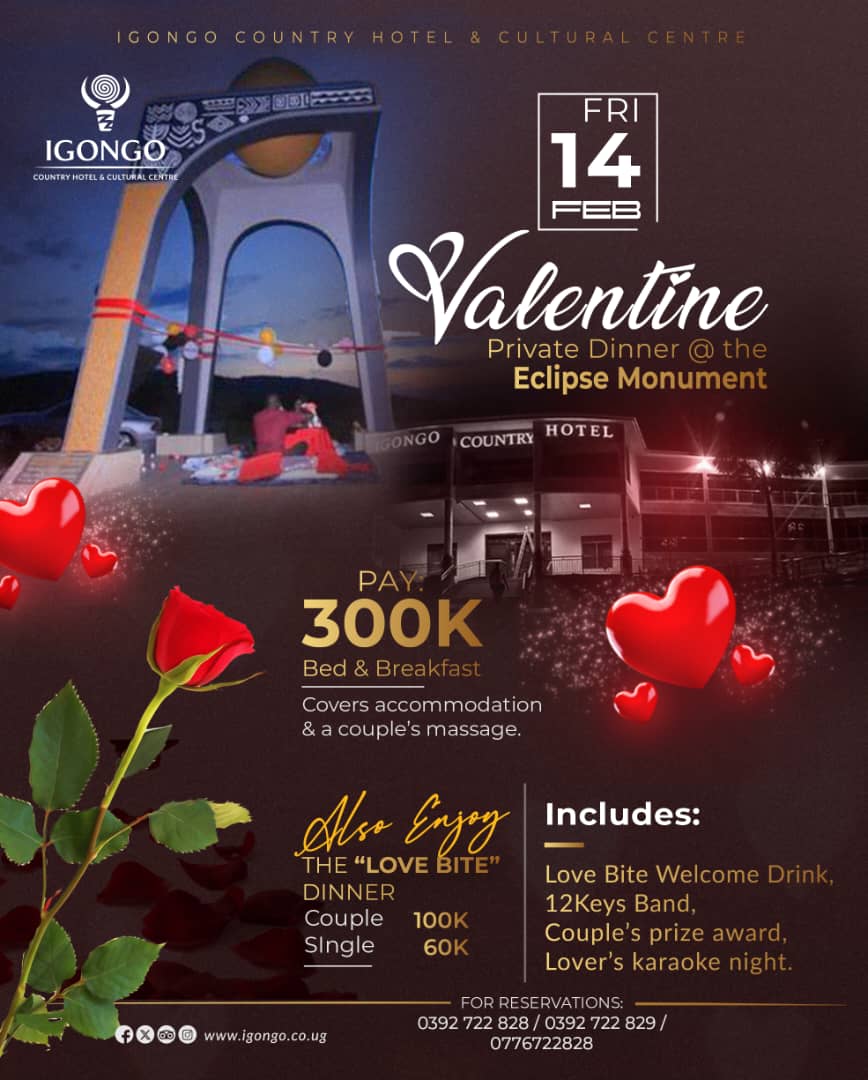 Don't miss VALENTINE'S DAY private dinner a <a href="/Igongocc/">Igongo Country Hotel</a> Eclipse Monument.
# featuring the the 12keys band 
#14th FEB 2025