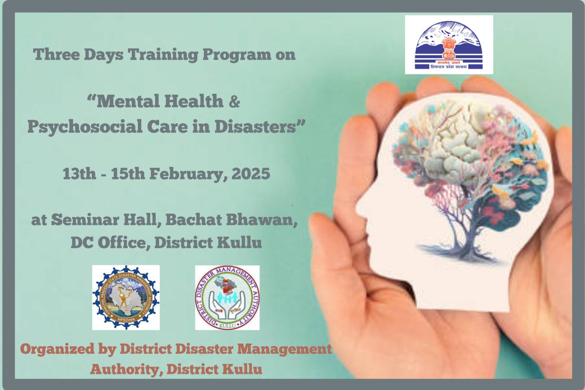 DDMA Kullu is organizing a three-day training on Mental Health &amp; Psychosocial Care in Disasters from 13 to 15 February 2025. This initiative aims to equip responders with essential skills to support communities in times of crisis. <a href="/HPSDMA/">HPSDMA</a> <a href="/DCKullu/">DC Kullu</a> @DoersNGO
