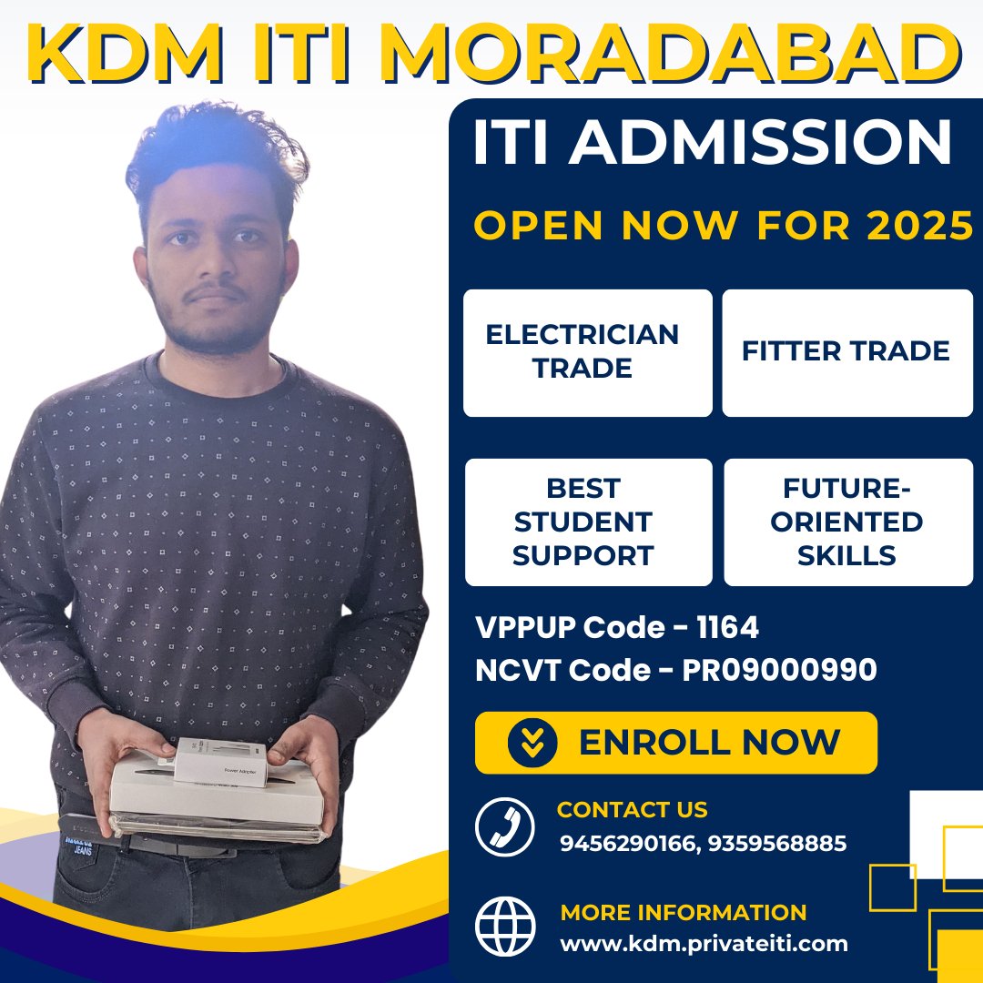ItiKdm's tweet photo. ITI Admission 2025 Open for All Trades | ITI Admission 2025 | KDM ITI Moradabad
.
Web - https://t.co/teypGlZBrn
.
Best ITI College For ITI Admission in 2025
.
Call Us Now — 9456290166 9359568885
.
#ITITradeCourses #IndustrialSkills #JobReadyTraining #TechnicalWorkforce https://t.co/219cJTmG6b