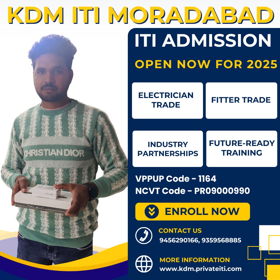 ItiKdm's tweet photo. ITI Admission 2025 Open for All Trades | ITI Admission 2025 | KDM ITI Moradabad
.
Web - https://t.co/teypGlZBrn
.
Best ITI College For ITI Admission in 2025
.
Call Us Now — 9456290166 9359568885
.
#ITITradeCourses #IndustrialSkills #JobReadyTraining #TechnicalWorkforce https://t.co/219cJTmG6b