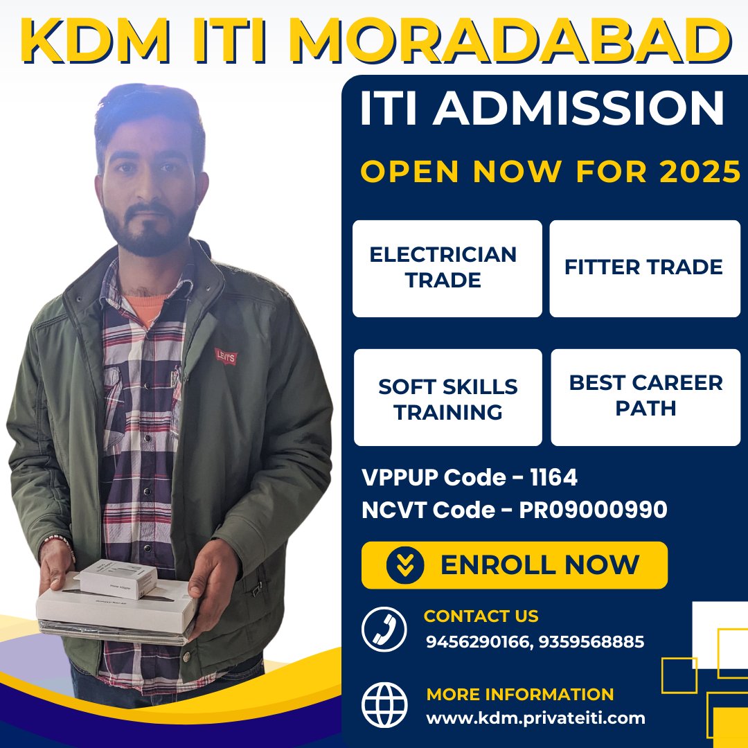 ItiKdm's tweet photo. ITI Admission 2025 Open for All Trades | ITI Admission 2025 | KDM ITI Moradabad
.
Web - https://t.co/teypGlZBrn
.
Best ITI College For ITI Admission in 2025
.
Call Us Now — 9456290166 9359568885
.
#ITITradeCourses #IndustrialSkills #JobReadyTraining #TechnicalWorkforce https://t.co/219cJTmG6b