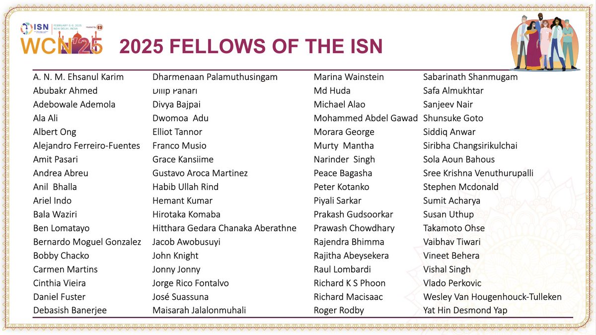 Int Society of Nephrology (@isnkidneycare) on Twitter photo <a href="/ISNWCN/">World Congress of Nephrology</a> <a href="/isn_india/">Indian Society of Nephrology</a> <a href="/UTokyo_News_en/">UTokyo | 東京大学</a> <a href="/UTokyo_News/">東京大学 | UTokyo</a> <a href="/vjha126/">Vivekanand Jha | विवेकानन्द झा</a> <a href="/Kavitasv20/">Dr Kavita Vishwakarma</a> <a href="/NatRevNeph/">Nature Reviews Nephrology</a> <a href="/AgnesFogo/">Agnes Fogo</a> <a href="/proychaudhuryMD/">Prabir Roy Chaudhury</a> <a href="/ChristophWanne4/">Christoph Wanner</a> <a href="/CharuMalik_ISN/">Charu Malik</a> <a href="/DwomoaAdu/">Dwomoa Adu</a> <a href="/SBavanandan/">Sunita Bavanandan</a> <a href="/LauraSola17/">Laura Sola</a> <a href="/ulasi_ifeomai/">ifeoma ulasi</a> <a href="/deniise_am/">Denisse Arellano</a> <a href="/aminubello2002/">aminu bello</a> <a href="/eranga_wije/">Eranga Wijewickrama</a> <a href="/SomkanyaT/">Somkanya Tungsanga</a> <a href="/MinSaludGuate/">Ministerio de Salud Pública</a> <a href="/WHO/">World Health Organization (WHO)</a> <a href="/valerie_luyckx/">Valerie Luyckx</a> <a href="/gratefull080504/">Kevin J. Fowler Principal The Voice of the Patient</a> <a href="/Joaquin_Barnoya/">Dr. Joaquín Barnoya</a> <a href="/MachMag/">Magdalena Machalska</a> <a href="/RLou_meda/">Randall Lou-Meda</a> <a href="/cellotonelli/">Marcello Tonelli</a> <a href="/kidneydoc101/">Prof Liz B 🇬🇧🇮🇱🇺🇦🇵🇸</a> <a href="/brendonneuen/">Brendon Neuen</a> <a href="/jardine_meg/">Meg Jardine @Meg_Jardine@med-mastodon.com</a> <a href="/fjcaskey/">Fergus Caskey</a> <a href="/cansolveckd/">Can-SOLVE CKD Network - Le réseau Can-SOLVE CKD</a> <a href="/HlthResearchBC/">Michael Smith Health Research BC</a> <a href="/RClaure_nefro/">Rolando Claure, MD, FASN, FISN 🇧🇴</a> <a href="/sdamster/">Sandrine Damster</a> <a href="/khalida_soki/">Khalida Soki</a> <a href="/fatiu3/">AROGUNDADE FATIU</a> <a href="/elliotktannor/">Elliot Koranteng Tannor</a> <a href="/kavac71/">Dra. Karen Courville</a> <a href="/RKazancioglu/">Rümeyza Kazancıoğlu, MD, FISN</a> <a href="/ugochionu/">onu ugochi</a> <a href="/RacqueLJ55/">Racquel Lowe-Jones</a> <a href="/AnandhUrmila/">Urmila Anandh</a> <a href="/kidneypathology/">Carmen Avila</a> <a href="/aymwanghkuhk/">Angela Wang</a> <a href="/pecoitsfilho/">Roberto Pecoits-Filho</a> <a href="/acssjr/">Augusto Cesar S Santos Jr</a> <a href="/myadla/">manjusha yadla</a> "Back in 2022, the ISN instituted Fellow of the International Society of Nephrology, a prestigious global network of kidney care leaders recognized for their excellence in research, clinical practice, education, and leadership. Today, I am pleased to present our list of 2025 <a href="/ISNWCN/">World Congress of Nephrology</a> <a href="/isn_india/">Indian Society of Nephrology</a> <a href="/UTokyo_News_en/">UTokyo | 東京大学</a> <a href="/UTokyo_News/">東京大学 | UTokyo</a> <a href="/vjha126/">Vivekanand Jha | विवेकानन्द झा</a> <a href="/Kavitasv20/">Dr Kavita Vishwakarma</a> <a href="/NatRevNeph/">Nature Reviews Nephrology</a> <a href="/AgnesFogo/">Agnes Fogo</a> <a href="/proychaudhuryMD/">Prabir Roy Chaudhury</a> <a href="/ChristophWanne4/">Christoph Wanner</a> <a href="/CharuMalik_ISN/">Charu Malik</a> <a href="/DwomoaAdu/">Dwomoa Adu</a> <a href="/SBavanandan/">Sunita Bavanandan</a> <a href="/LauraSola17/">Laura Sola</a> <a href="/ulasi_ifeomai/">ifeoma ulasi</a> <a href="/deniise_am/">Denisse Arellano</a> <a href="/aminubello2002/">aminu bello</a> <a href="/eranga_wije/">Eranga Wijewickrama</a> <a href="/SomkanyaT/">Somkanya Tungsanga</a> <a href="/MinSaludGuate/">Ministerio de Salud Pública</a> <a href="/WHO/">World Health Organization (WHO)</a> <a href="/valerie_luyckx/">Valerie Luyckx</a> <a href="/gratefull080504/">Kevin J. Fowler Principal The Voice of the Patient</a> <a href="/Joaquin_Barnoya/">Dr. Joaquín Barnoya</a> <a href="/MachMag/">Magdalena Machalska</a> <a href="/RLou_meda/">Randall Lou-Meda</a> <a href="/cellotonelli/">Marcello Tonelli</a> <a href="/kidneydoc101/">Prof Liz B 🇬🇧🇮🇱🇺🇦🇵🇸</a> <a href="/brendonneuen/">Brendon Neuen</a> <a href="/jardine_meg/">Meg Jardine @Meg_Jardine@med-mastodon.com</a> <a href="/fjcaskey/">Fergus Caskey</a> <a href="/cansolveckd/">Can-SOLVE CKD Network - Le réseau Can-SOLVE CKD</a> <a href="/HlthResearchBC/">Michael Smith Health Research BC</a> <a href="/RClaure_nefro/">Rolando Claure, MD, FASN, FISN 🇧🇴</a> <a href="/sdamster/">Sandrine Damster</a> <a href="/khalida_soki/">Khalida Soki</a> <a href="/fatiu3/">AROGUNDADE FATIU</a> <a href="/elliotktannor/">Elliot Koranteng Tannor</a> <a href="/kavac71/">Dra. Karen Courville</a> <a href="/RKazancioglu/">Rümeyza Kazancıoğlu, MD, FISN</a> <a href="/ugochionu/">onu ugochi</a> <a href="/RacqueLJ55/">Racquel Lowe-Jones</a> <a href="/AnandhUrmila/">Urmila Anandh</a> <a href="/kidneypathology/">Carmen Avila</a> <a href="/aymwanghkuhk/">Angela Wang</a> <a href="/pecoitsfilho/">Roberto Pecoits-Filho</a> <a href="/acssjr/">Augusto Cesar S Santos Jr</a> <a href="/myadla/">manjusha yadla</a> "Back in 2022, the ISN instituted Fellow of the International Society of Nephrology, a prestigious global network of kidney care leaders recognized for their excellence in research, clinical practice, education, and leadership. Today, I am pleased to present our list of 2025