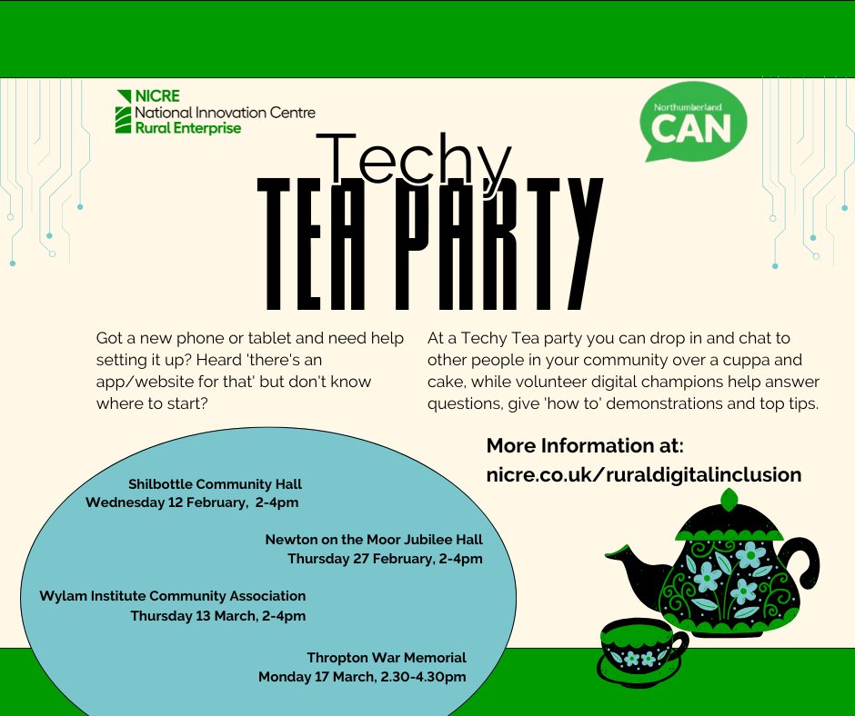 Join us at our Techy Tea Parties☕️ in #Northumberland - enjoy a cuppa and get tech-savvy.
Whether you need help setting up a new device, exploring apps, or just want to learn more about digital tools, our volunteer digital champions are here to help.
bit.ly/3WOi6Z4