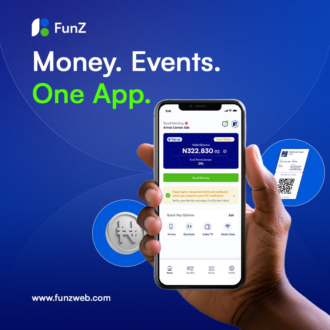 FunZ_NG's tweet image. Money. Events. ONE APP. 🚀 

The FunZ App is coming soon to bring you the best of both worlds, seamless payments, and unforgettable experiences, all in one place! 

Stay tuned! 
.
.

#FunZApp #ComingSoon #FundYourFunWithFunZ