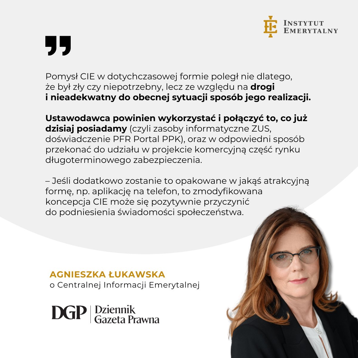 Inst_Emerytalny's tweet photo. @DGPrawna: Świadczenia. Rząd powinien się wycofać z likwidacji Centralnej Informacji Emerytalnej - komentuje Agnieszka Łukawska
https://t.co/8nLmreADgC
Artykuł przygotowany we współpracy z dr Eliza Misiecka, #GenesisPR
@AdRemForum https://t.co/RU2pmMgs0S