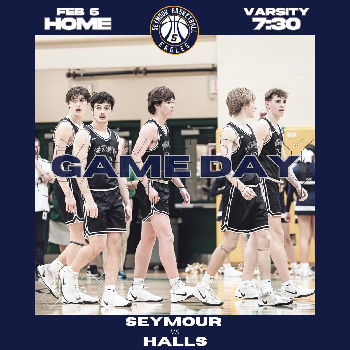 🏀 GAME DAY | HOME 🏀

SEYMOUR vs HALLS

V Girls | 6:00
V Boys | 7:30

Let's go, Eagles! 🔥