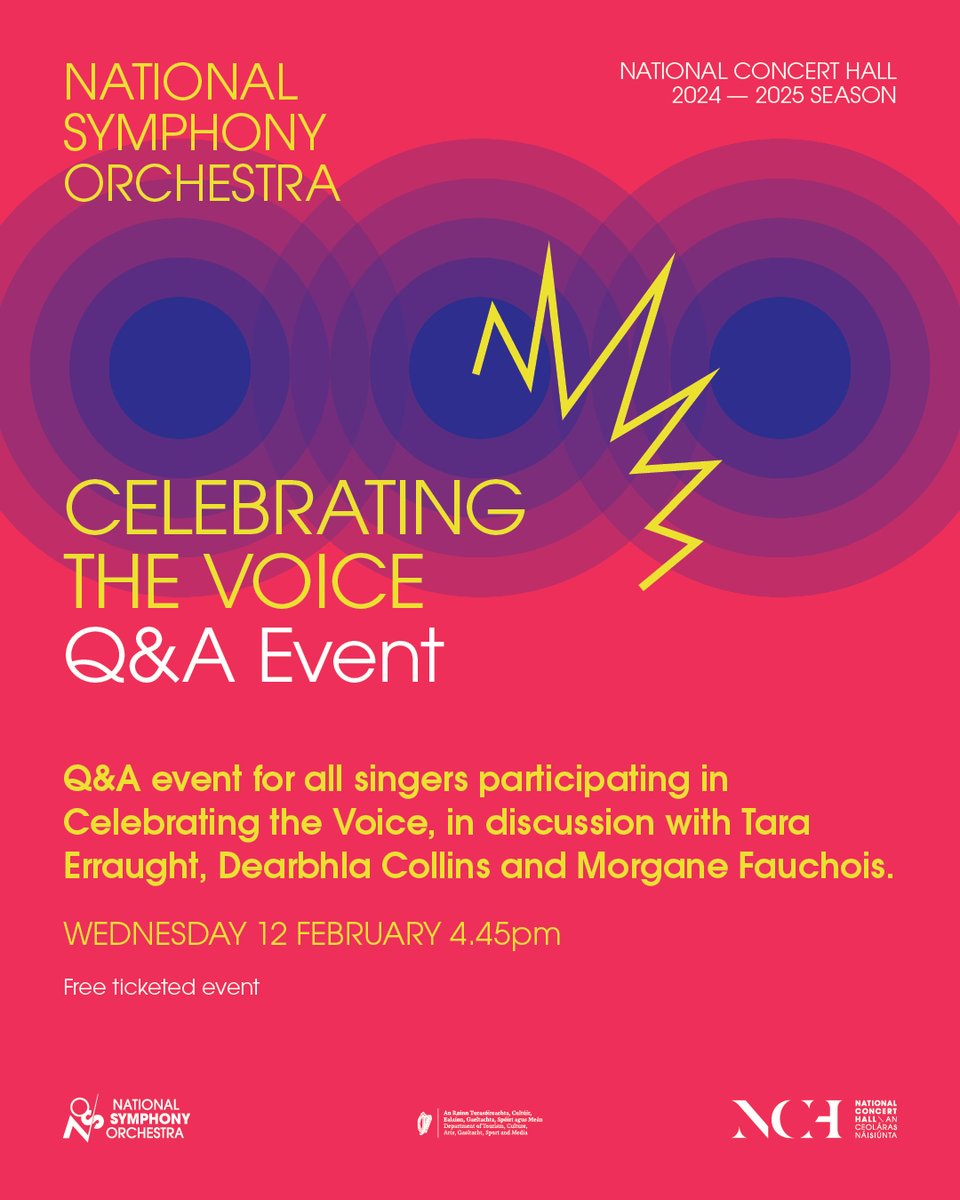 National Symphony Orchestra (@nsorchestrairl) on Twitter photo 💭 Exclusive Career Insights!
An intimate Q&A with <a href="/TaraErraught/">Tara Erraught</a>, Dearbhla Collins & Morgane Fauchois. A unique opportunity to learn from leading industry professionals.
Wednesday Feb 12, 4:45pm <a href="/NCH_Music/">National Concert Hall</a>
More info: tickets.nch.ie/Online/seatSel… 💭 Exclusive Career Insights!
An intimate Q&A with <a href="/TaraErraught/">Tara Erraught</a>, Dearbhla Collins & Morgane Fauchois. A unique opportunity to learn from leading industry professionals.
Wednesday Feb 12, 4:45pm <a href="/NCH_Music/">National Concert Hall</a>
More info: tickets.nch.ie/Online/seatSel…