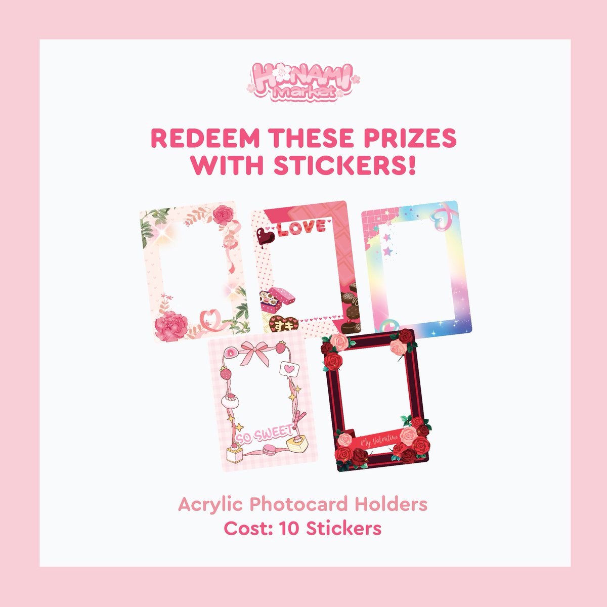 HanamiMkt's tweet image. The #hanamimkt stamp rally is back again this year~ Collect a row of stickers to redeem a photocard featuring our standee illustrations, and collect 2 rows to redeem acrylic photocard holders! You can get a sticker with minimum $10 spend at each booth.

See you this Sunday!