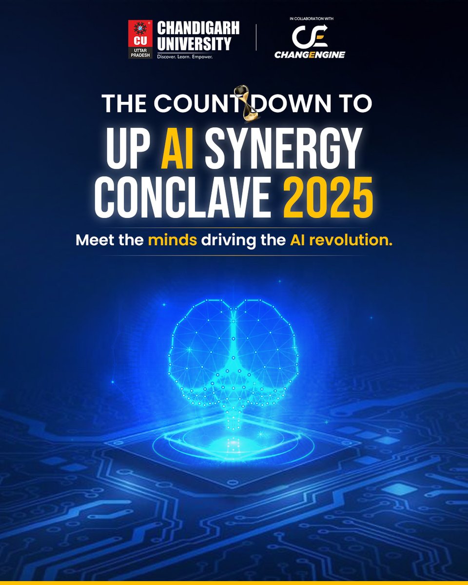 CUUttarPradesh's tweet photo. UP AI Synergy Conclave 2025 is almost here! Get ready to meet the visionary speakers leading the AI revolution.
From AI-powered education to transforming startups &amp; workforce upskilling, they’ll share game-changing insights &amp; strategies.
#NextGenTech #chandigarhuniversityup #CUUP https://t.co/wPxR3zj9wM