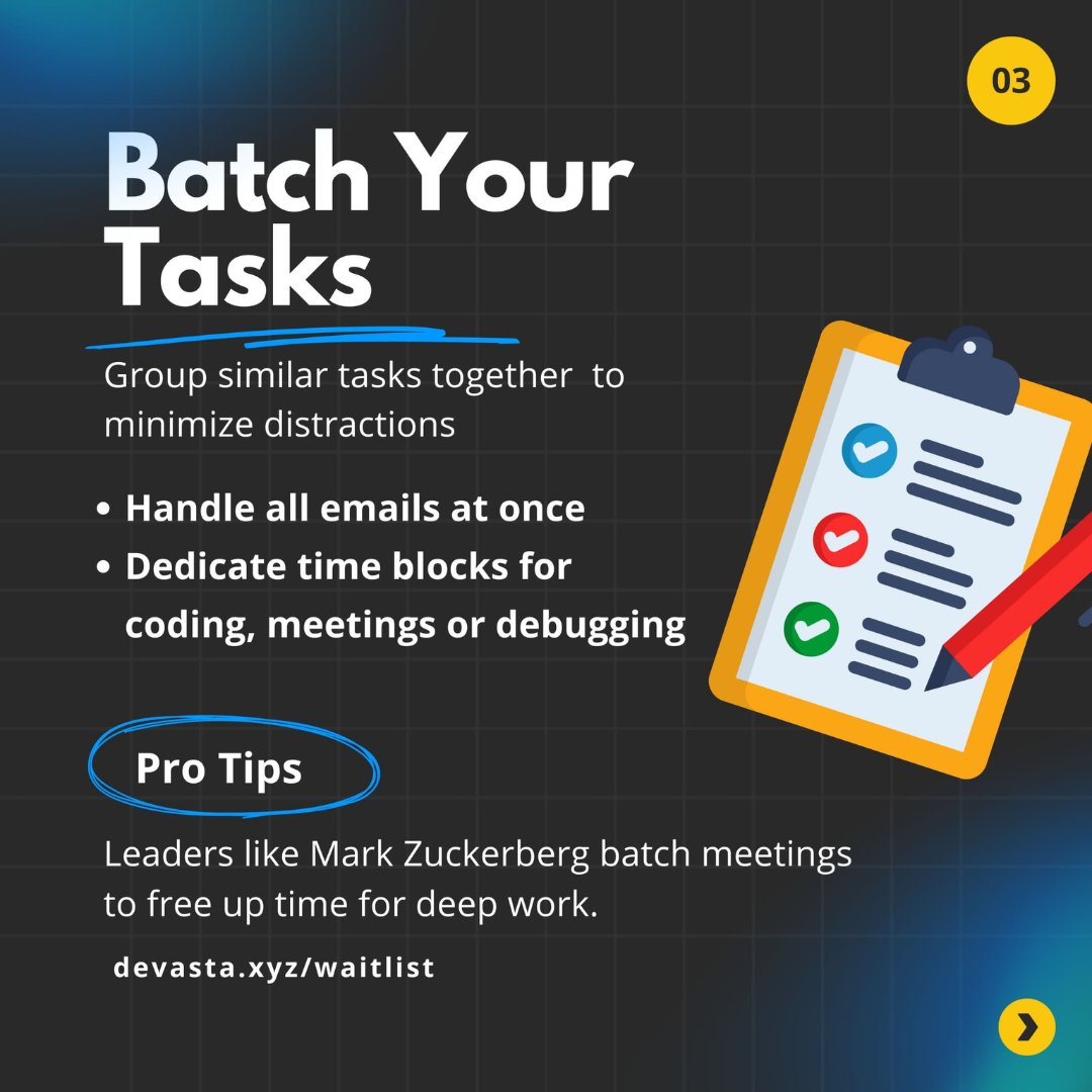 Devcasta's tweet photo. 🚀 Boost Your Coding Productivity! 🚀

Struggling to stay efficient while coding? Here are some actionable tips to level up your workflow, and take your skills to the next level!

🔗 Join the DevCasta waitlist👉 https://t.co/TvS7xD8cu2  

#DevCasta #CodingTips #Productivity https://t.co/RLKraEL1Mr