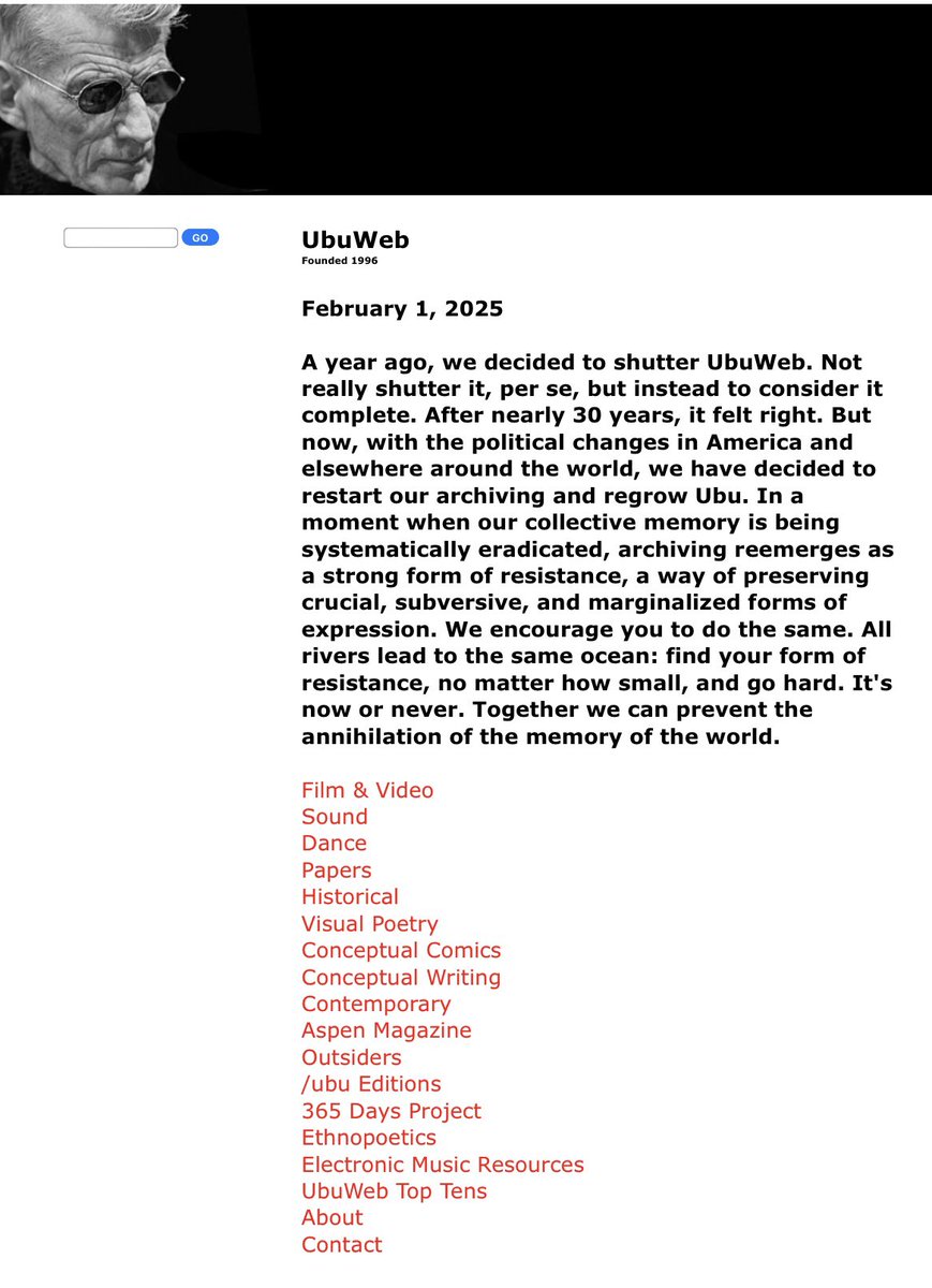 Archive as resistance thx UbuWeb  <a href="/uubuweb/">UbuWeb</a> ubu.com #ubuweb