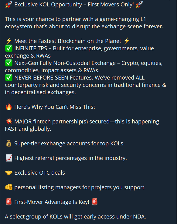 DevvE is opening up the KOL program for high quality content creators that want to support us and be part of the incredible journey that lies ahead!

⚠️ Innovative DevvExchange Launch in 2025
⚠️ Sovereign State Partnerships Incoming
⚠️ Global Tech Company Partnership Incoming

✍️
