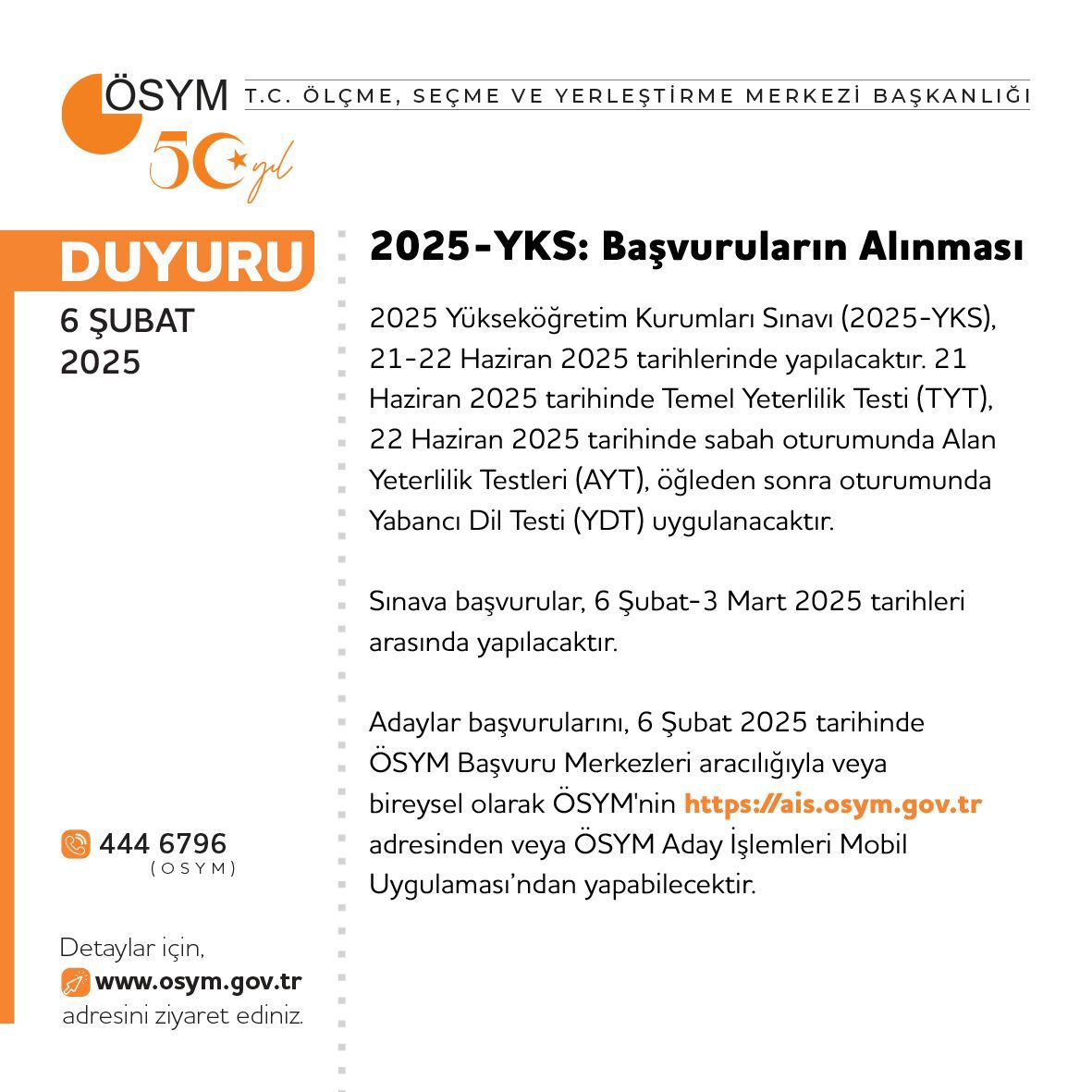 2025-YKS: Başvuruların Alınması

osym.gov.tr/TR,32997/2025-…