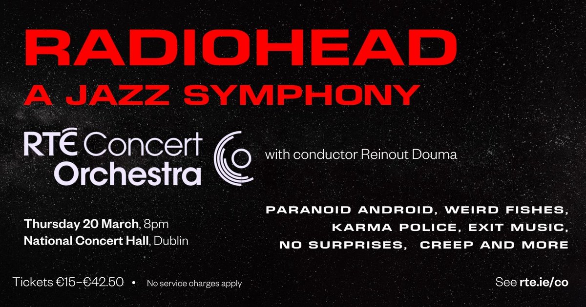 Tickets are now on sale for Radiohead, A Jazz Symphony with the RTÉ Concert Orchestra! 🎻🎷

Conducted by <a href="/reinoutdouma/">reinoutdouma</a>, founder and conductor of <a href="/Noordpoolorkest/">Noordpoolorkest</a>.  

Join us for a stunning reimagining of Radiohead’s music for orchestra and jazz soloists at the <a href="/NCH_Music/">National Concert Hall</a> on