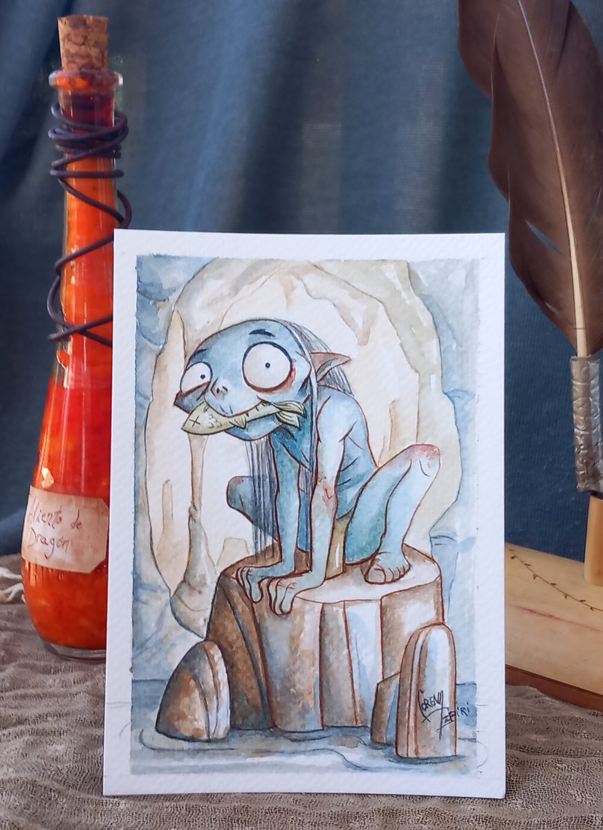 Y todo rato en mi cabeza, mientras pintaba: 🎵vive en el agua, fresca y claraaaa 🎵      

#acuarela #watercolor #gollum #fanart #character #tolkien #ilustracion #ilustradora #illustration