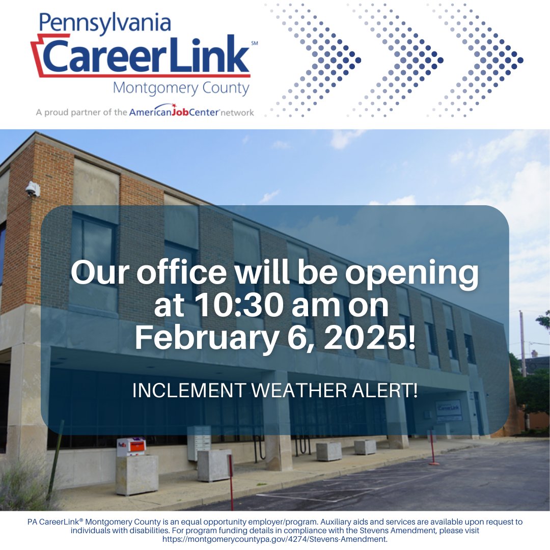 Due to inclement weather, we will be delaying our opening until 10:30 am.