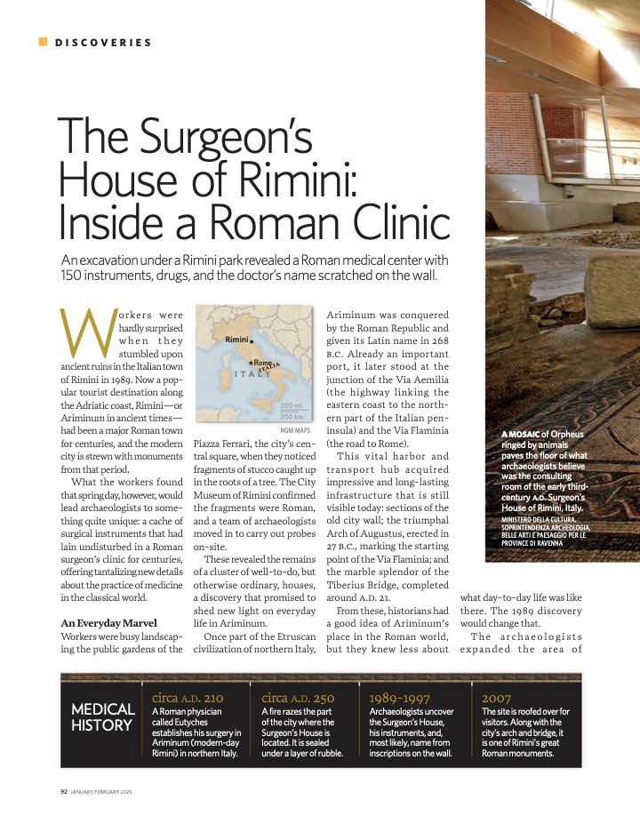 Humbled to see my latest article published by <a href="/NatGeo/">National Geographic</a> in the January/February History issue 😍 A glimpse into a Roman clinic and the stories behind the artefacts and remains found during excavations ⌛️