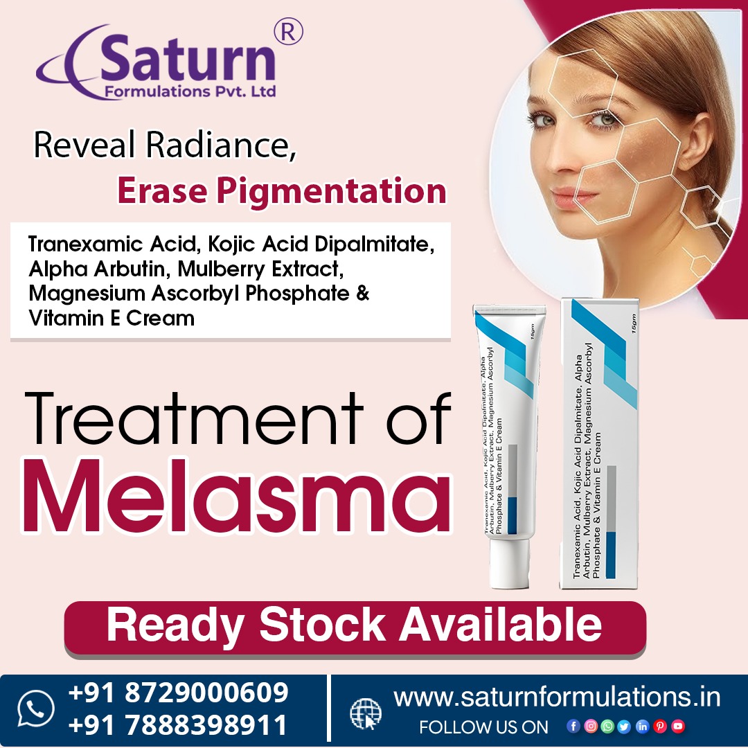 SaturnFormulat2's tweet image. #TranexamicAcidKojicAcidArbutinMagnesiumVitaminEMulberryExtractCream from #AbivoDerma division of #SaturnFormulations! 
✅Treat #Melasma
✅Fades Dark Spots 
✅Evens Skin Tone 
✅Boosts Radiance
Available in #DermaPCDFranchise &amp;amp; #ThirdPartyManufacturing!
🌐 saturnformulations.in/tranexamic-aci…