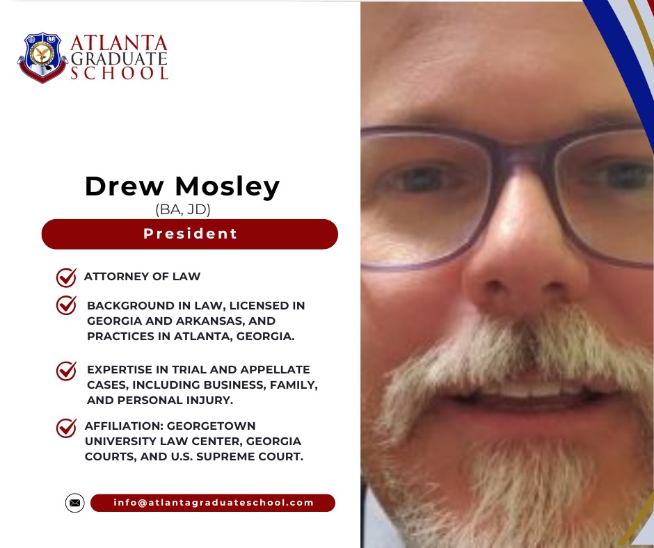 AtlGradSchool's tweet photo. 'Voices of Leadership: Introducing Our Senate Board Members' Drew Mosley 

The President of Atlanta Graduate School, Drew Mosley.

 #AGS #atlantagraduateschool #learnwithags #agsfacts https://t.co/ARUNyIMBw3