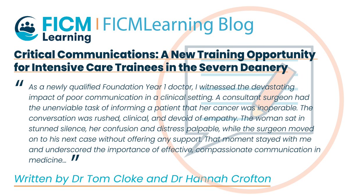 This Thursday's FICMLearning Blog is written by Dr Cloke and Dr Crofton on a Critical Communications Training Opportunity.

Click here to read the blog: bit.ly/FICMBlog-Criti…

#FOAMed #FICMLearning