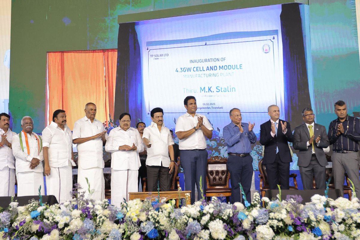 Deepesh_Nanda's tweet image. A big step for @_TPREL_. Hon’ble CM Thiru @mkstalin inaugurated our 4.3 GW solar cell and module manufacturing facility in Tirunelveli—India’s largest. Powered by innovation, led by an 80% female workforce. The future starts here.

#TataPower #RenewableEnergy #Sustainability