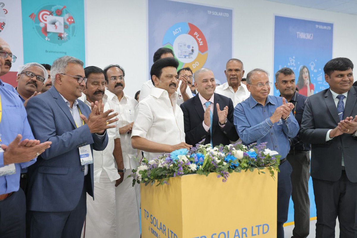 Deepesh_Nanda's tweet image. A big step for @_TPREL_. Hon’ble CM Thiru @mkstalin inaugurated our 4.3 GW solar cell and module manufacturing facility in Tirunelveli—India’s largest. Powered by innovation, led by an 80% female workforce. The future starts here.

#TataPower #RenewableEnergy #Sustainability