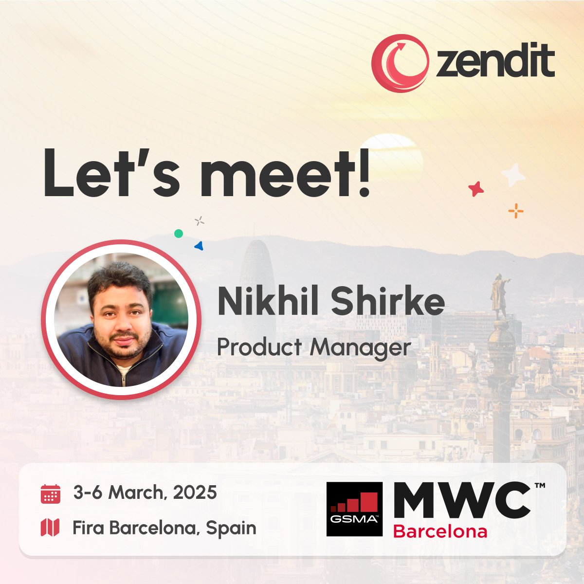 zenditplatform's tweet image. 🚀 Meet Nikhil Shirke at MWC Barcelona!

As zendit&apos;s eSIM Product Manager, Nikhil is passionate about shaping the future of connectivity.

Don’t miss the opportunity to connect - book a meeting here: buff.ly/4jPJuQb 

#MWC25 #eSIM #zendit #events